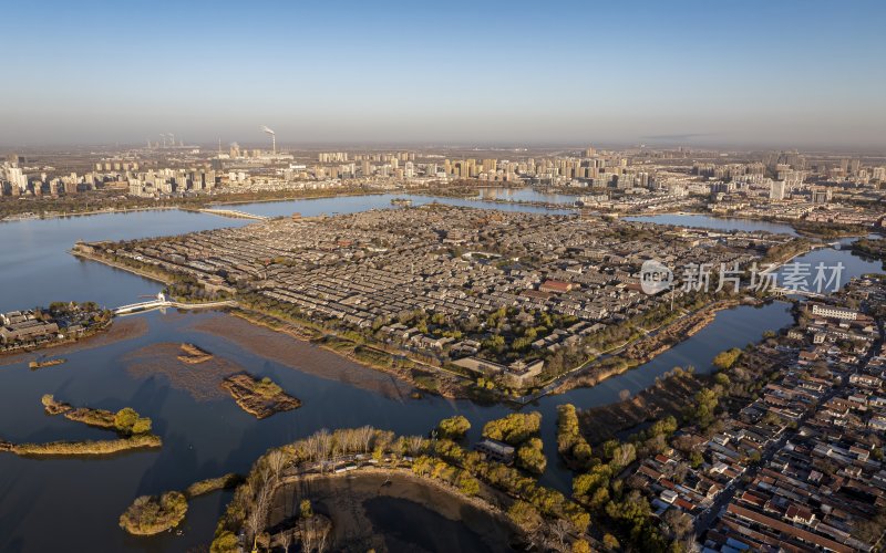 山东省聊城市东昌府区聊城古城航拍