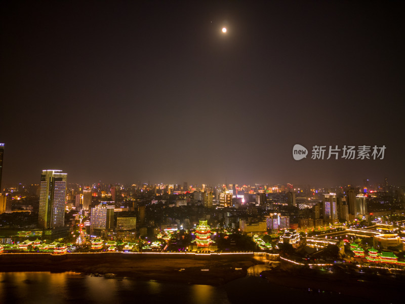 航拍江西南昌滕王阁景区夜景