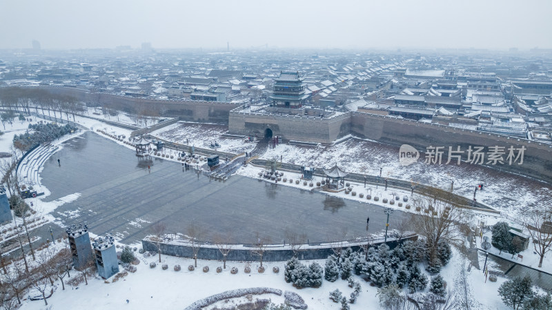 山西晋中平遥古城雪景航拍风景宣传