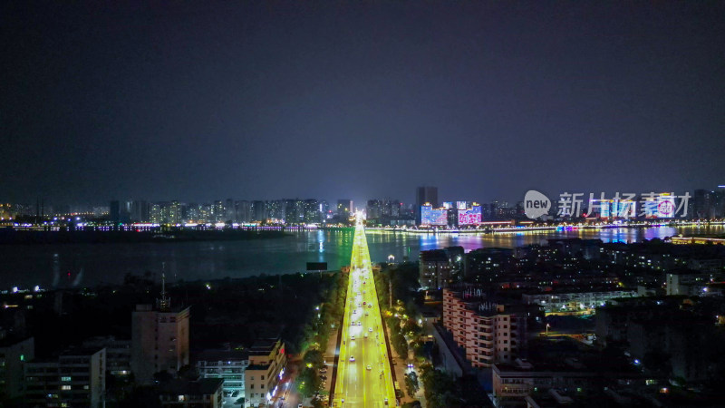 航拍湖北襄阳夜景襄樊汉江长虹大桥