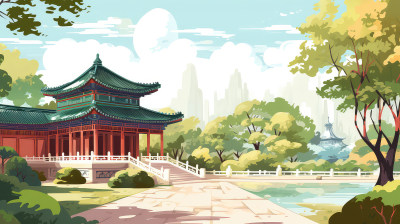 中国风建筑的亭台楼阁风景