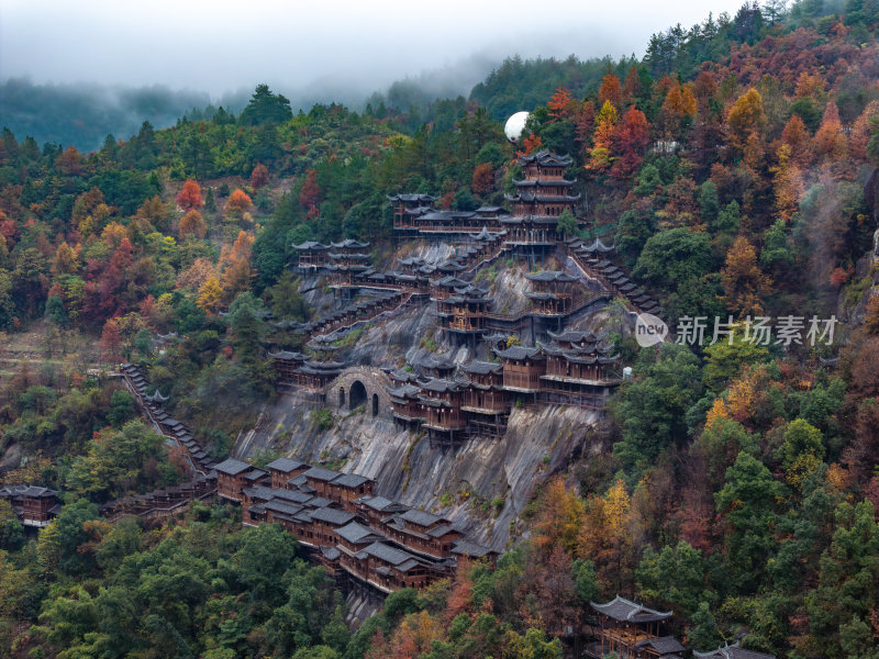 江西上饶网红景点望仙谷仙境云雾缭绕航拍