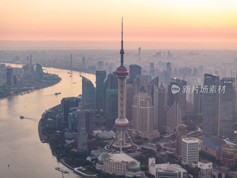 上海外滩陆家嘴城市建筑群城市天际线航拍