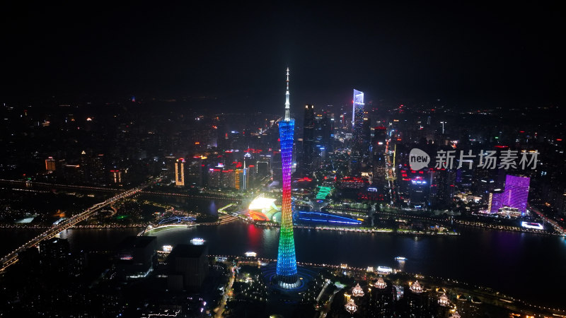 广州夜景航拍照片广州塔珠江新城建筑风光