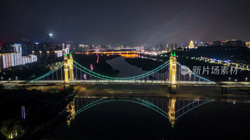 陕西宝鸡联盟大桥夜景航拍图