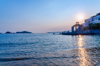 香港浅水湾沙滩海景与夕阳落日