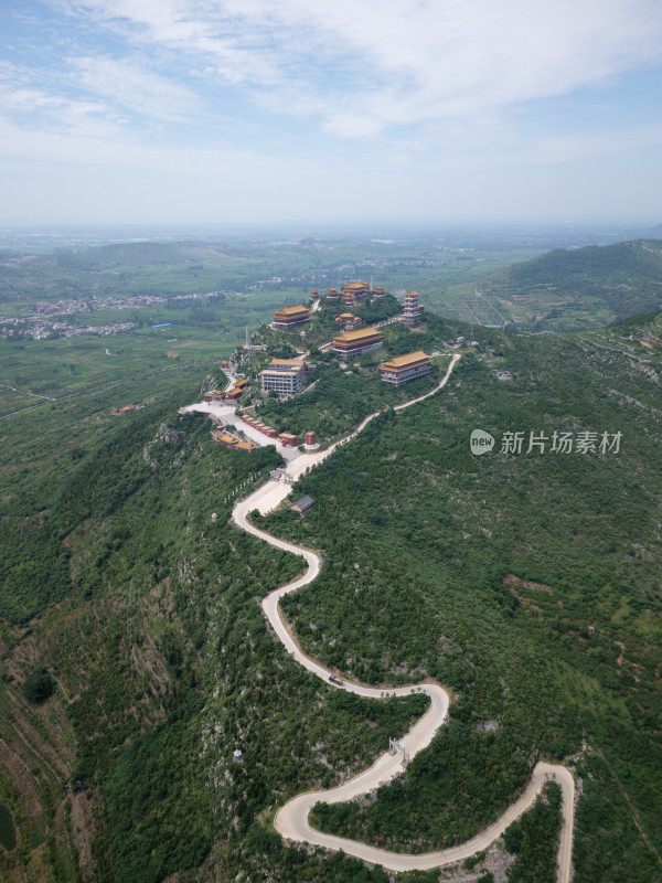 航拍山东枣庄峄城石榴园之大光明寺