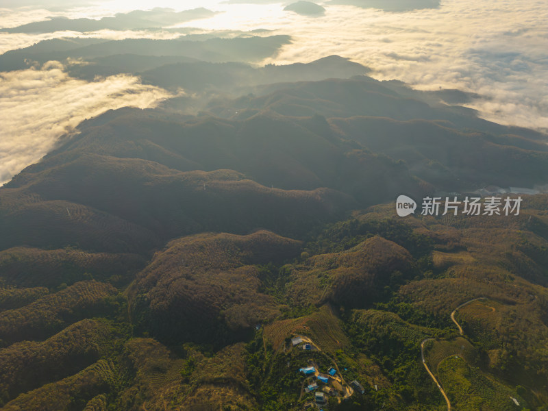 航拍日出时的高山和云海自然风光