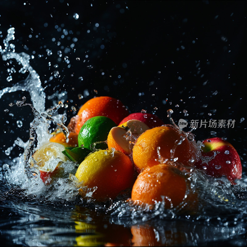 水果入水溅起水花画面