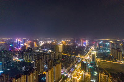 广东湛江万达广场夜景灯光航拍摄影图