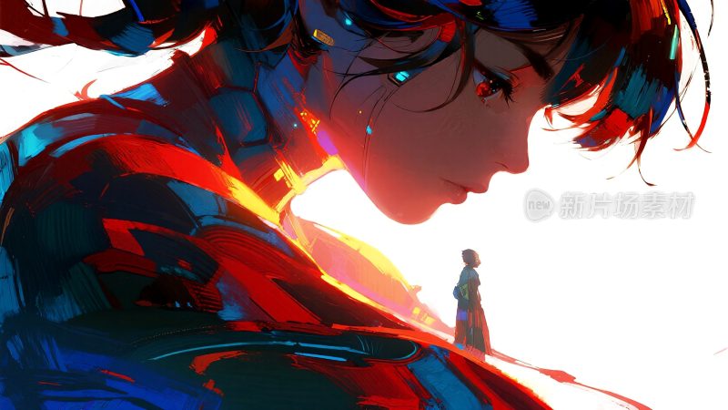 动漫风格女孩与远方人物场景