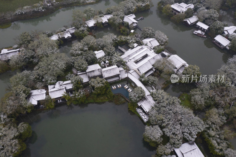 杭州西溪湿地公园雪景风光航拍