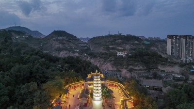 甘肃兰州白塔山公园兰州白塔寺夜景航拍