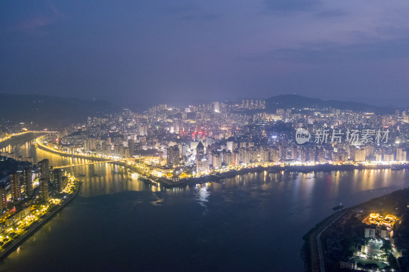 重庆涪陵两江交汇城市夜景风光