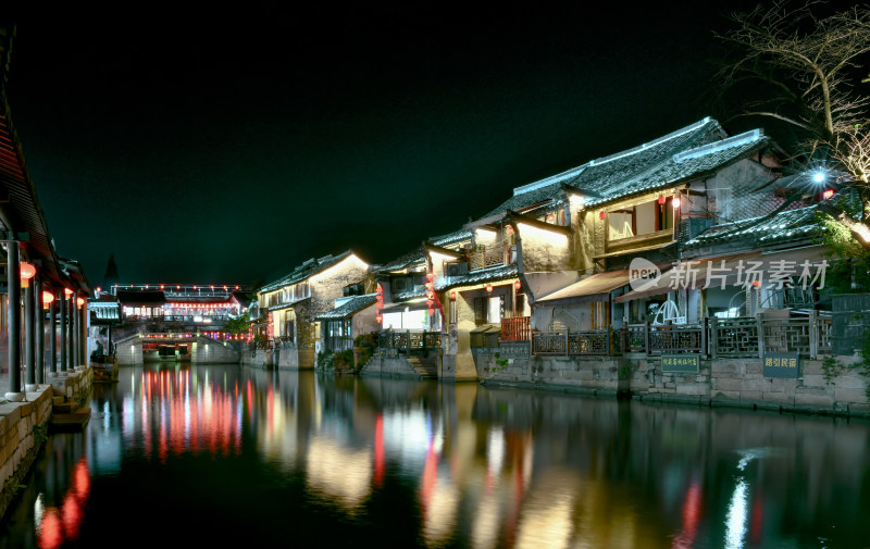 江南水乡西塘古镇景区夜景