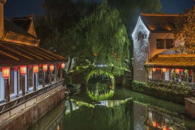 浙江绍兴柯岩景区柯岩鲁镇夜景