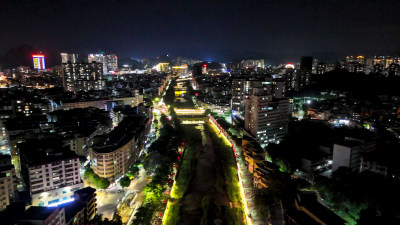 广东云浮南山河两岸夜景灯光航拍