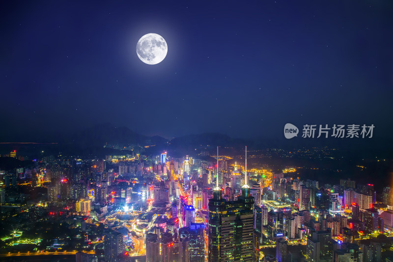 深圳中秋城市圆月背景