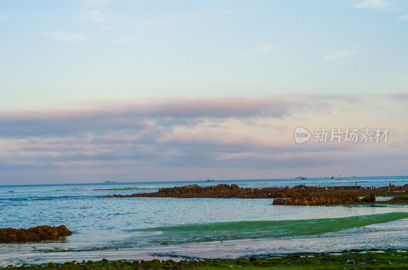 青岛小麦岛夕阳海滨风光