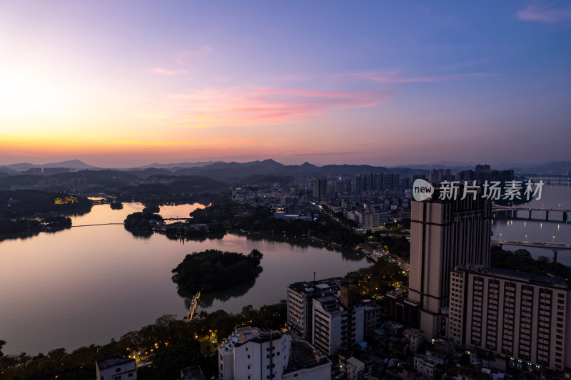 广东惠州晚霞航拍摄图西湖