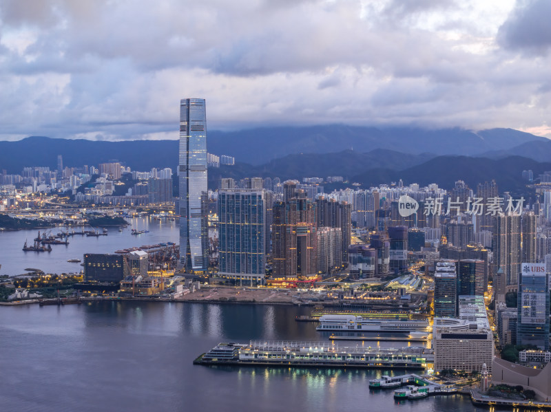 香港维多利亚港CBD中环夜景日出高空航拍