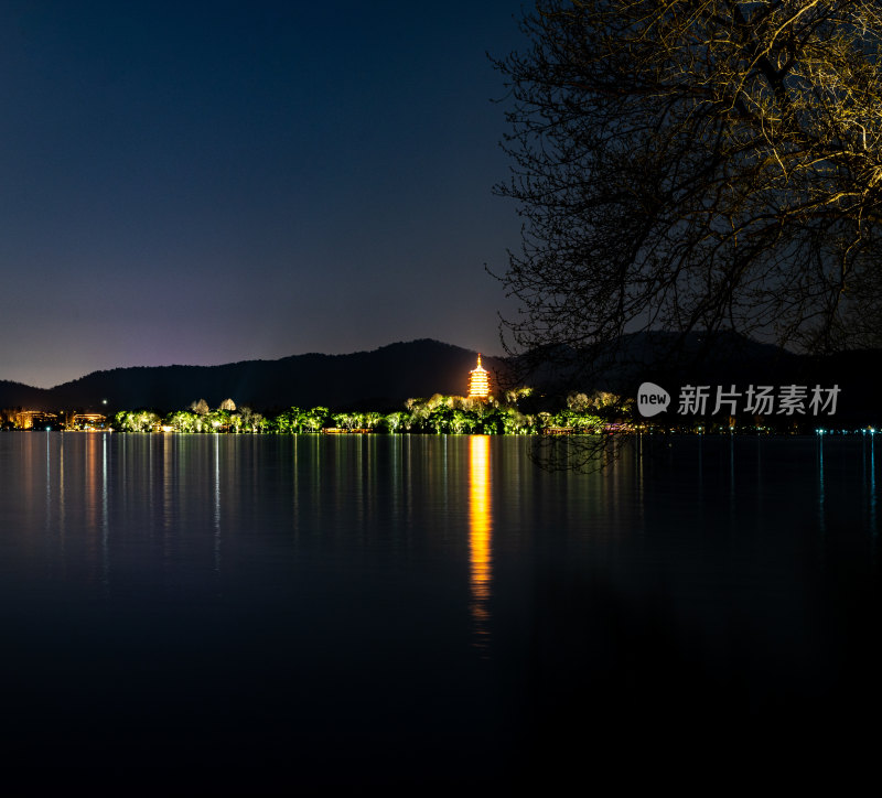 杭州西湖夜景城市建筑景观