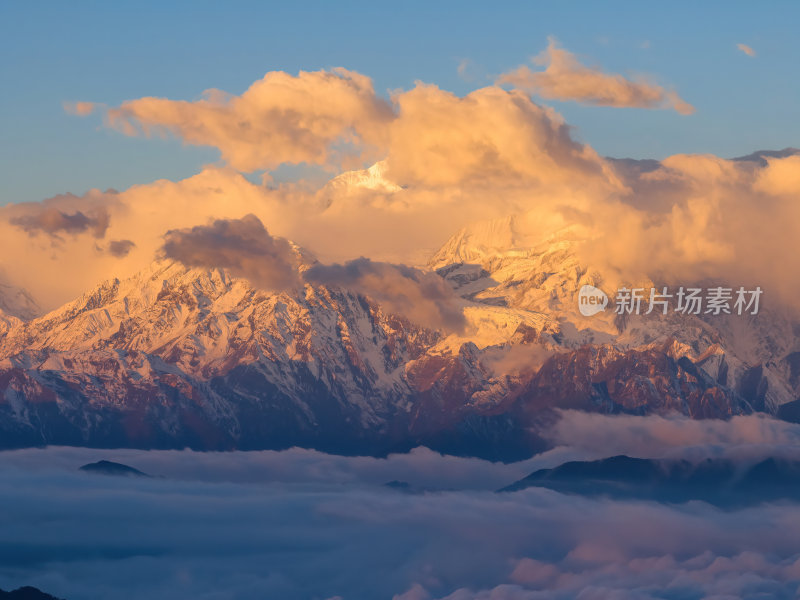 四川雅安牛背山云海云瀑贡嘎雪山高空航拍