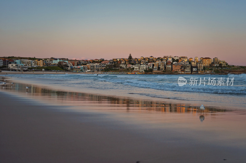 悉尼邦迪沙滩，bondi beach，日落与倒影