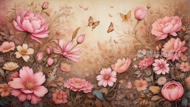 唯美鲜花花朵花卉蝴蝶壁纸背景图