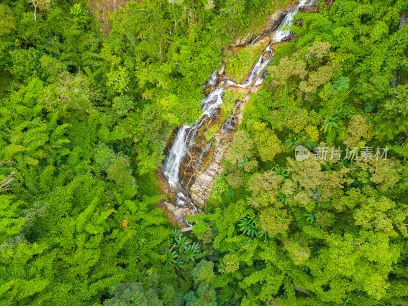 西双版纳热带雨林和瀑布的空中拍摄