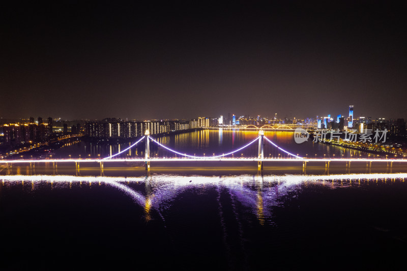 长沙湘江三汊矶大桥夜景航拍