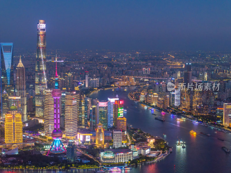 航拍上海现代都市摩天大楼陆家嘴外滩夜景