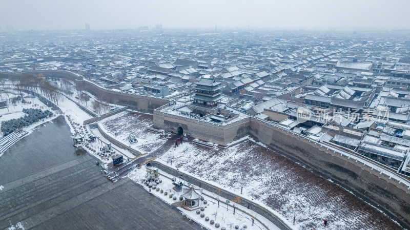 山西晋中平遥古城雪景航拍风景宣传