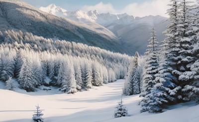 冬季森林白雪覆盖风景