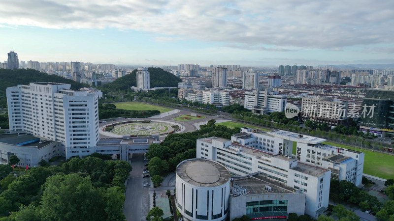 航拍浙江台州城市风光地标建筑