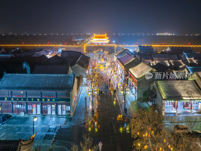 河南商丘古城雪景夜景航拍