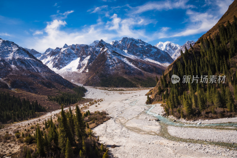 雪山冰川脚下的河流风景