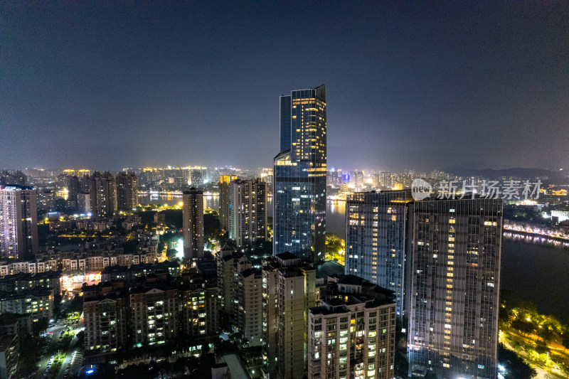 广东惠州城市夜景交通航拍摄图