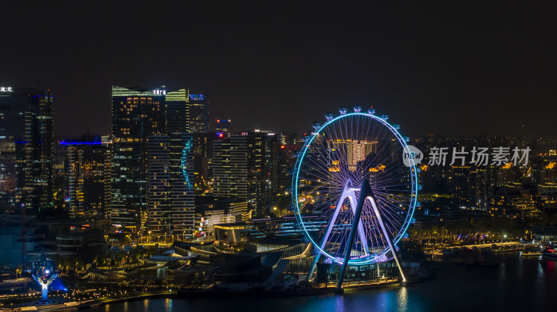 苏州新地标 苏州之眼摩天轮夜晚航拍