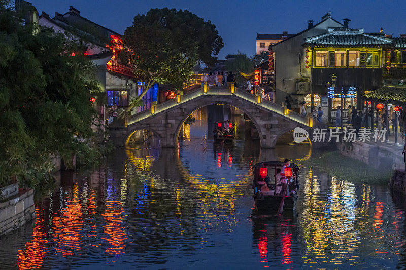 浙江嘉兴西塘古镇江南水乡夜景