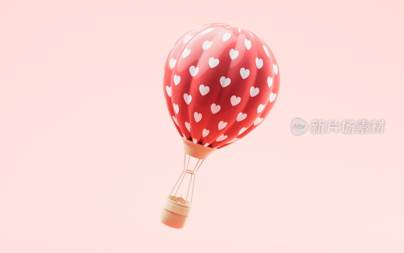 卡通风格热气球与爱心3D渲染