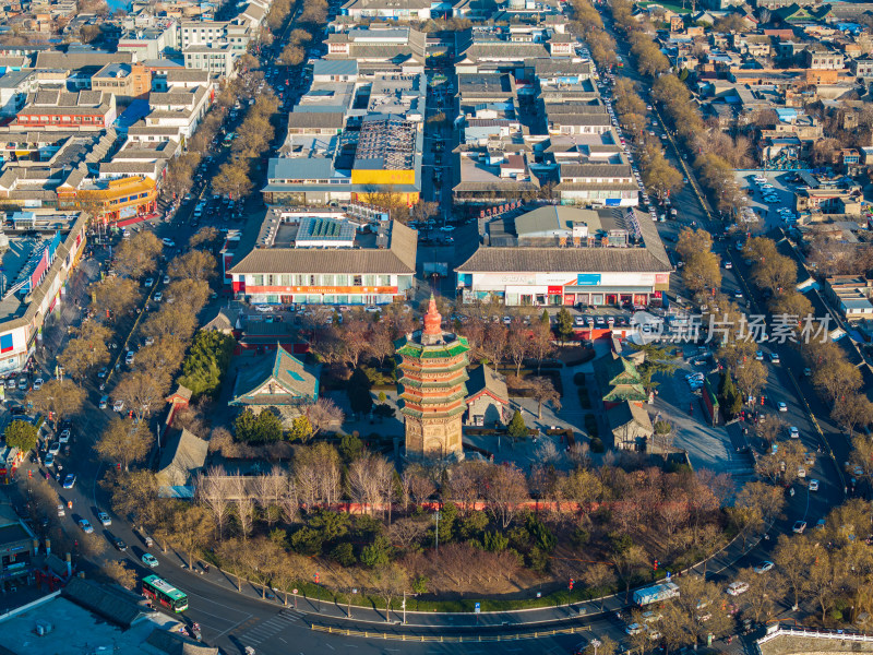 航拍河南安阳天宁寺塔和城市风光