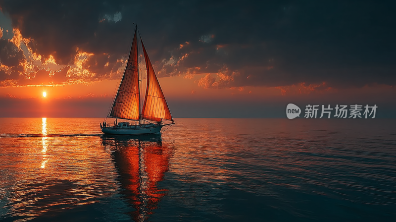 海上帆船日落景象