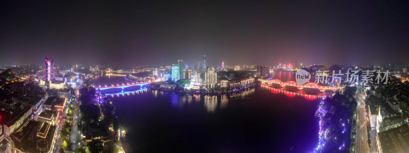 广西柳州城市夜景航拍全景图