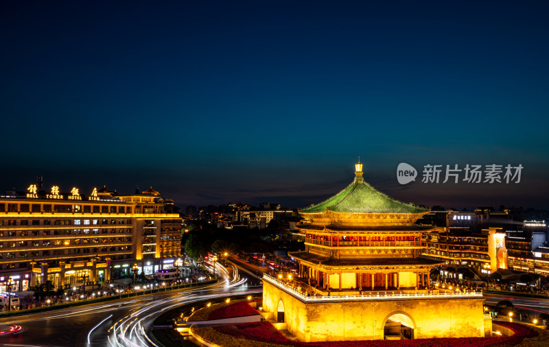 陕西西安钟楼黄昏晚霞夜景