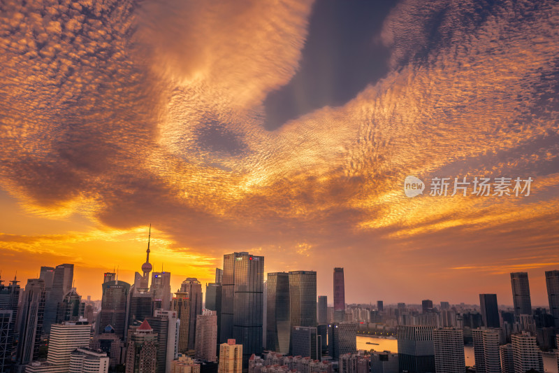 上海城市建筑群的日落时分美景