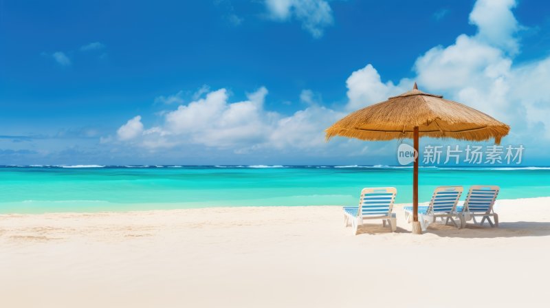 沙滩上的休闲躺椅和遮阳伞