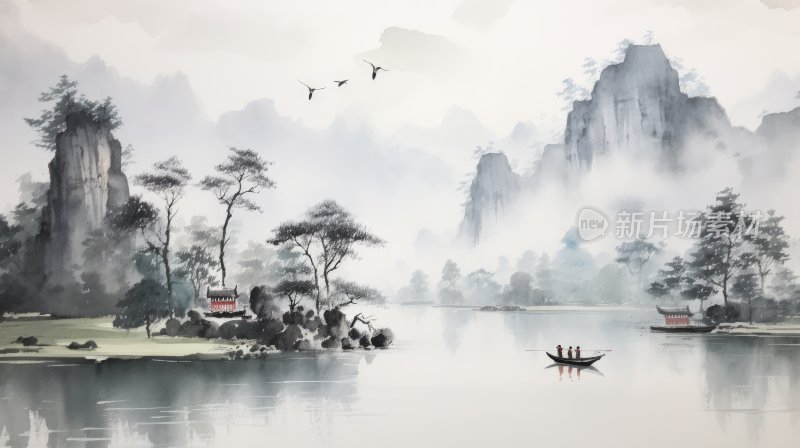 中国风意境水墨山水画