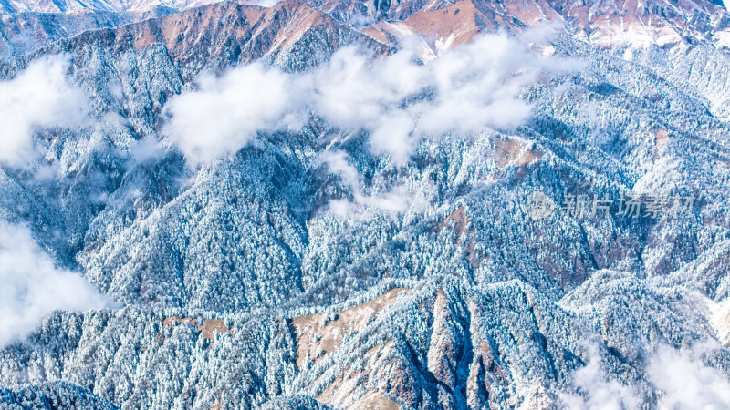 四川成都西岭雪山上空的云海群山航拍