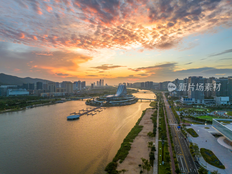 横琴天沐河琴台日落航拍